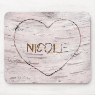 Birch Tree Wood & Carved Heart Rustic Country Mouse Pad
