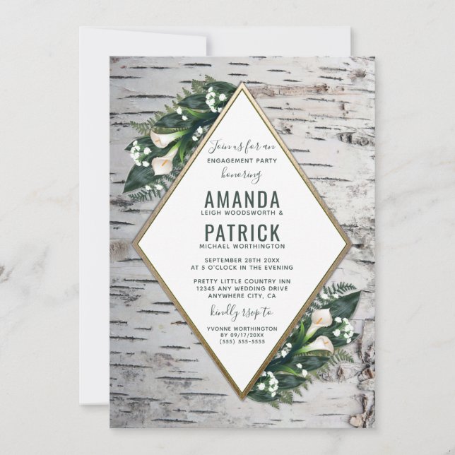 Birch Tree Woodland Engagement Party Invitations (Front)