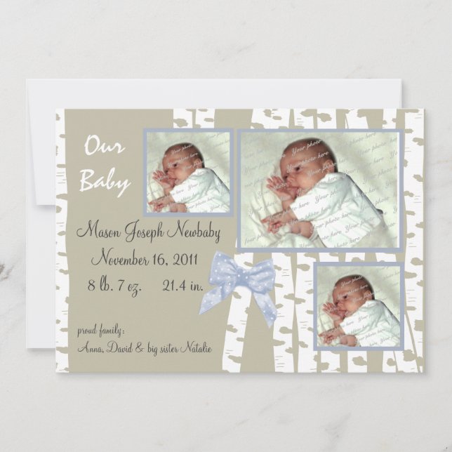 Birch Trees and Bows Baby Announcement (Front)