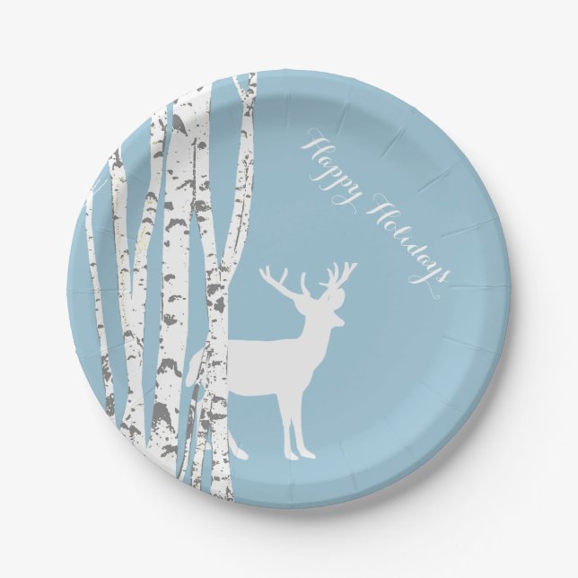 Birch Trees and Deer Holiday Paper Plate (Front)