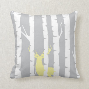 Birch Trees and Yellow Deer Cushion