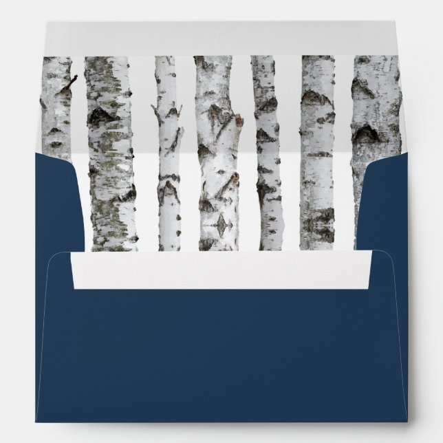 Birch Trees Bark Navy Blue Wedding Envelopes (Back (Bottom))