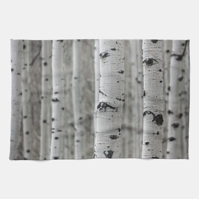 Birch trees, black & White, winter kitchen Tea Towel (Horizontal)
