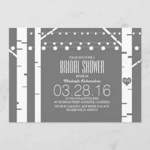 Birch Trees Heart & String Lights Bridal Shower Invitation