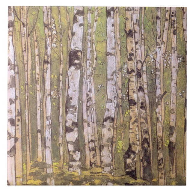 Birch Trees in a Woodland Forest (Roerich) Tile (Front)