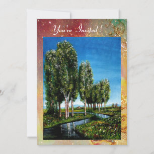 BIRCH TREES IN TUSCANY,green red  gold sparkles Invitation