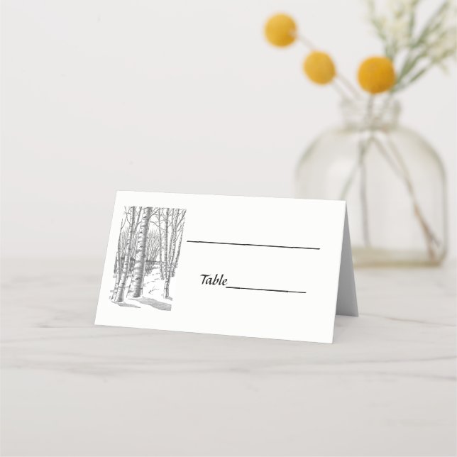 Birch Trees In Winter Christmas Xmas Place Card (Back)