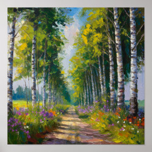Birch Trees Lane Poster