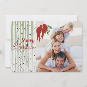 Birch Trees Red Love Birds Merry Christmas Holiday Card
