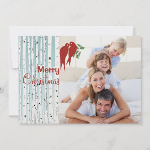 Birch Trees Red Love Birds Merry Christmas Holiday Card