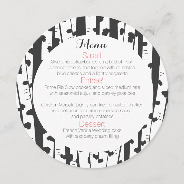 Birch Trees Round Menu (Front)