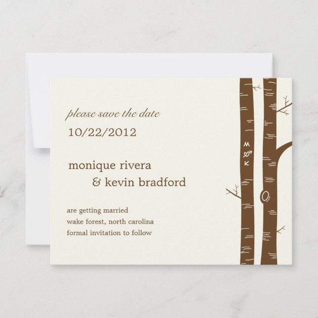Birch Trees Save The Date Announcement - Almond (Front)