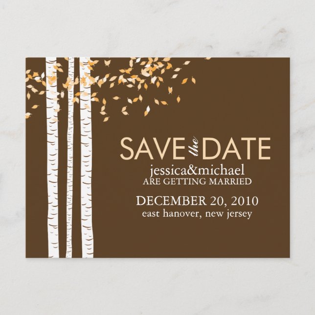 Birch Trees Save the Date Wedding Announcement Postcard (Front)