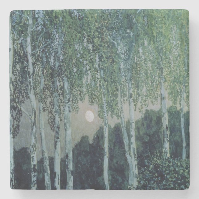 Birch Trees Stone Coaster (Front)