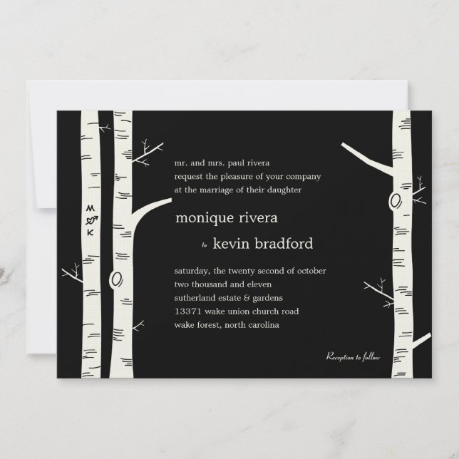 Birch Trees Wedding Invitation - Black (Front)