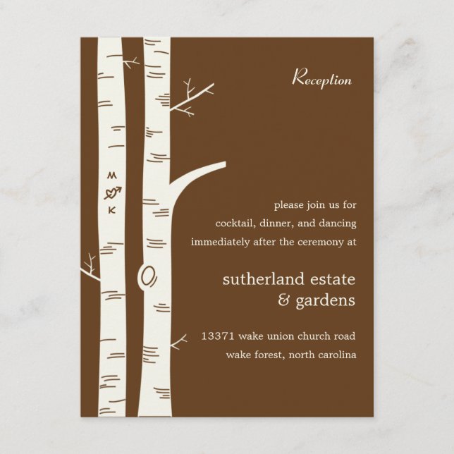 Birch Trees Wedding Reception Card - Chocolate (Front)
