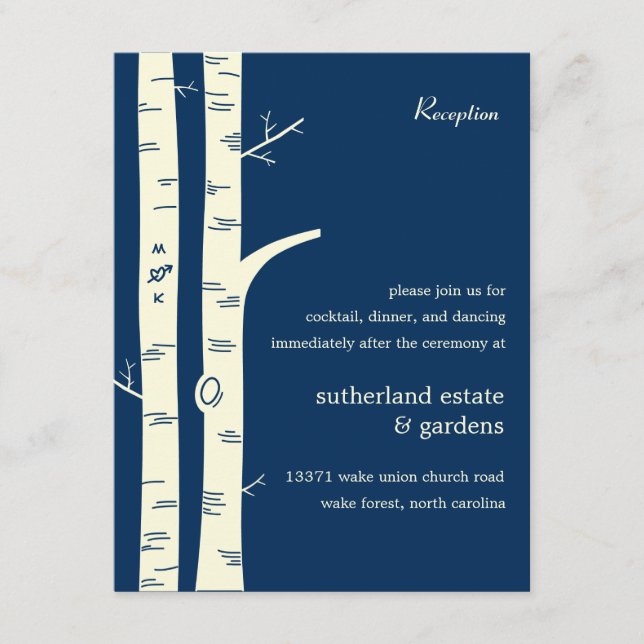 Birch Trees Wedding Reception Card - Navy (Front)