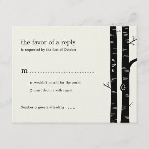 Birch Trees Wedding RSVP Card - Black