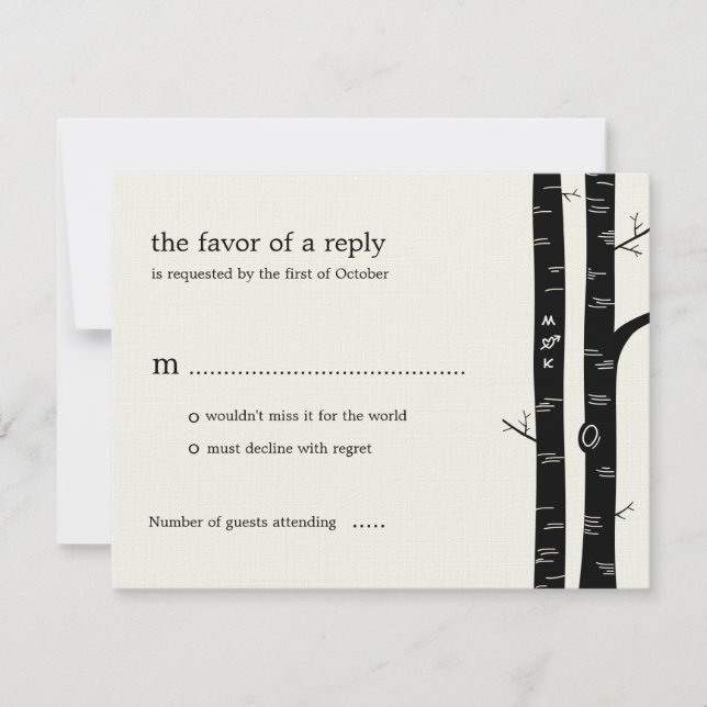 Birch Trees Wedding RSVP Card - Black (Front)