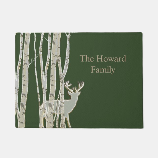 Birch Trees with Deer Custom Door Mat (Front)