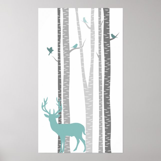 Birch Trees with Deer Poster (Front)