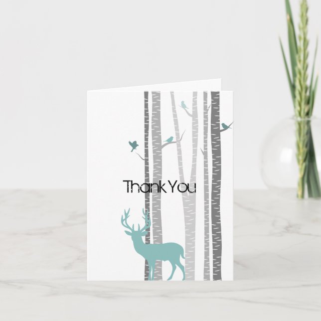 Birch Trees with Deer Thank You Card (Front)
