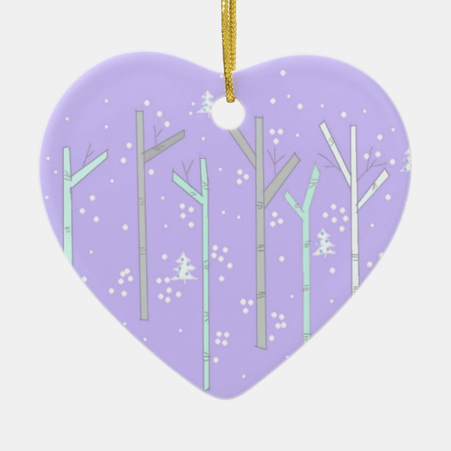 Birch Trees with Falling Snow Ceramic Tree Decoration (Front)