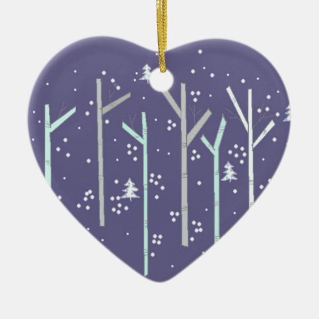 Birch Trees with Falling Snow Ceramic Tree Decoration (Front)