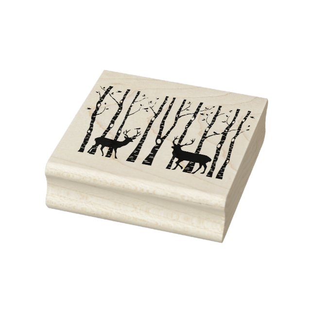 Birch trees with reindeer,  Christmas Rubber Stamp (Stamp)