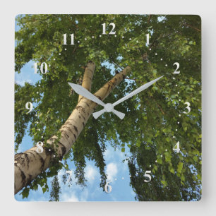 birch umbrella square wall clock