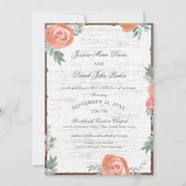 Birch Wood and Roses Wedding Invitation (Front)