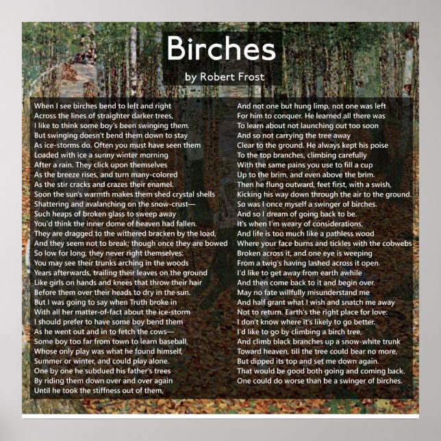 Birches by Robert Frost Complete Poem/Birkenwald Poster (Front)