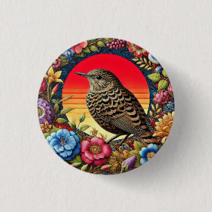Bird Amid Colourful Flowers 3 Cm Round Badge