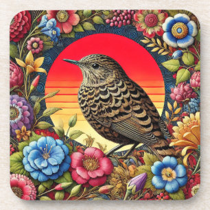 Bird Amid Colourful Flowers Coaster