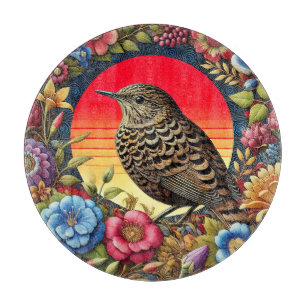 Bird Amid Colourful Flowers Cutting Board