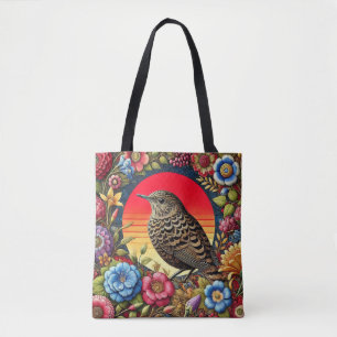 Bird Amid Colourful Flowers Tote Bag
