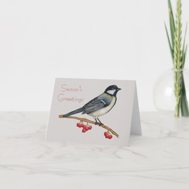 Bird and Berries Folded Greeting Card (Front)