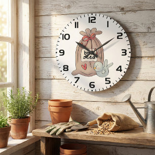 Bird And Bird Seed Large Clock
