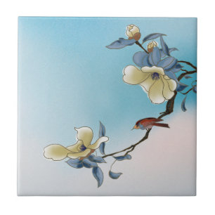 Bird and Bloom Art Garden Scenes Blue & White Tile