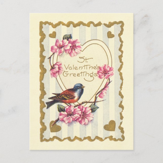 Bird and Bloom St Valentine's Greetings Holiday Postcard (Front)