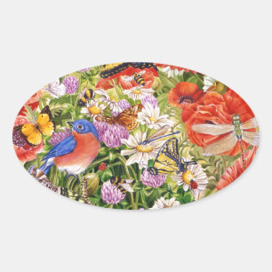 Bird and Butterflies Oval Sticker