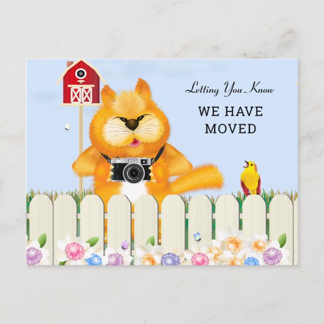 Bird and Cat in The Garden | Change of Address Postcard (Front)