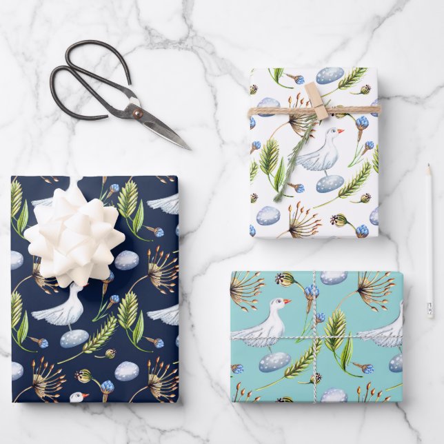 Bird and Cornflower Spring Outdoor Bridal Shower  Wrapping Paper Sheet (Front)