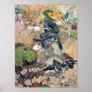 Bird and Dragonfly, Bruno Liljefors Poster