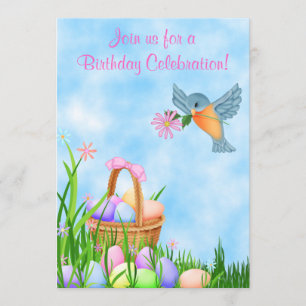 Bird and Easter Basket Birthday Invitation ~ Girls