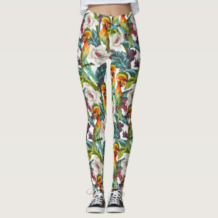 Bird And Exotic Flower Pattern 2 Leggings