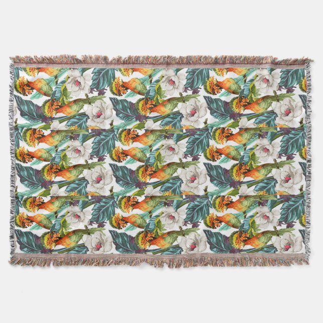 Bird And Exotic Flower Pattern 2 Throw Blanket (Front)