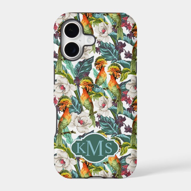Bird And Exotic Flower Pattern | Monogram (Back)