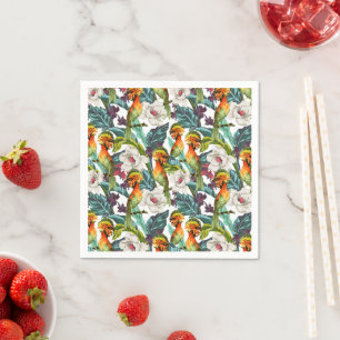 Bird And Exotic Flower Pattern Monogram 2 Napkin