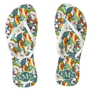 Bird And Exotic Flower Pattern   Monogram Jandals
